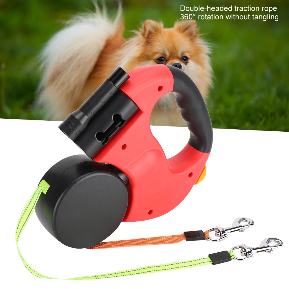 Pet Product Pet Walking  Automatic Extendable Flexible Dog Cat Traction Rope Dual Headed Hand Holding with LED Light